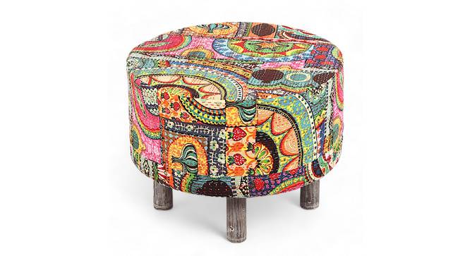 Rosslyn Solid Wood Pouf Stool in Navy Blue Velvet (Israel Print Kantha) by Urban Ladder - - 