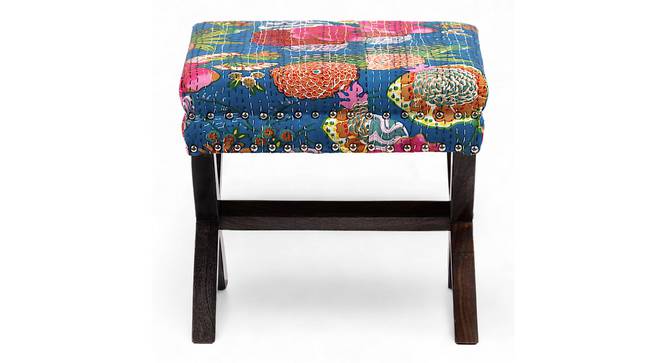 Rosslyn Solid Wood Pouf Stool in Navy Blue Velvet (Blue) by Urban Ladder - - 