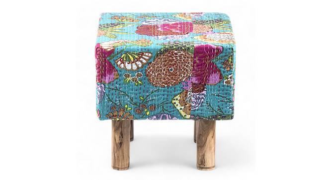 Verona Pouffe Stool (Floral Print Green Kantha) by Urban Ladder - - 