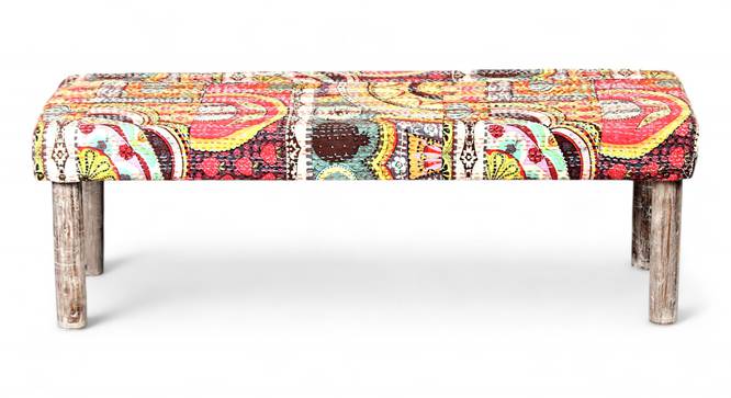 Asteria Solid Wood 2 Seater Bench in Stripe Multi Colour Jackard fabric (Lacquered Finish, Israel Print Kantha, Bench Only Set) by Urban Ladder - - 