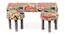 Asteria Solid Wood 2 Seater Bench in Stripe Multi Colour Jackard fabric (Lacquered Finish, Israel Print Kantha, Bench With 2 Stools Set) by Urban Ladder - - 