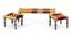 Hamilton Sheesham Wood 2 Seater Maachi Bench set with 2 Stools in Assorted Multi-Colour Chindi & Yellow Rope Canning (Lacquered Finish, Multicoloured & Yellow Rope, Bench With 2 Stools Set) by Urban Ladder - - 