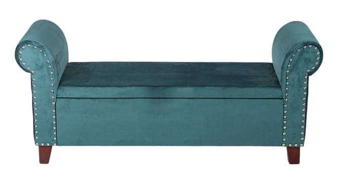 Queens Solid Wood 2 Seater Bench/ Couch with inside Storage Space in Turquoise Sea Velvet (Turquoise, Lacquered Finish, Bench Only Set) by Urban Ladder - - 