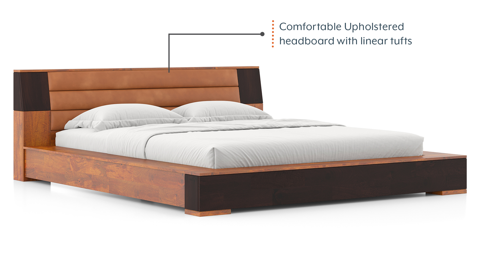 Cairo Solid Wood King Size Non Storage Bed in Tan Leathererte Finish