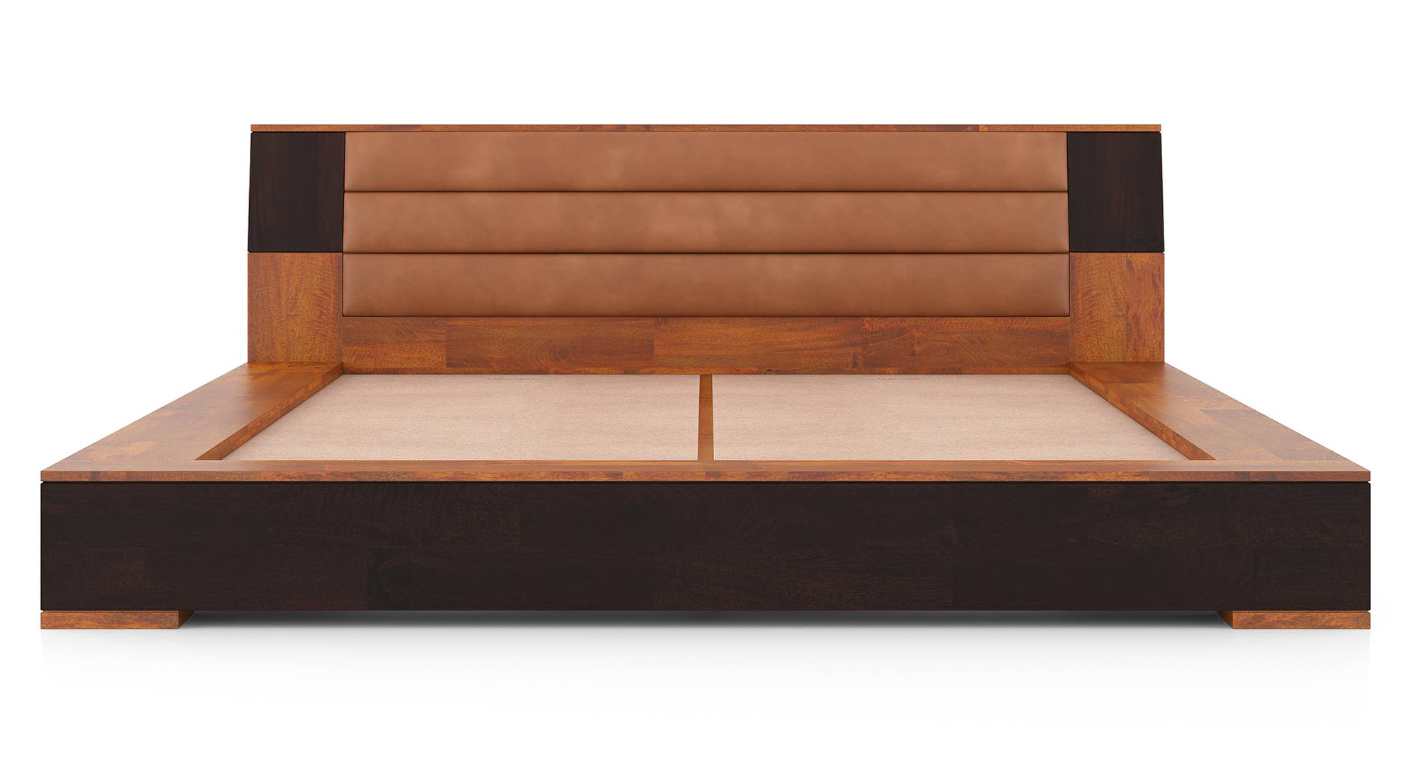 Cairo Solid Wood King Size Non Storage Bed in Tan Leathererte Finish