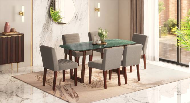 Adria Jade Green Marble Top Dining Table With Set of 6 Ludo Dining Chairs (Shitake Beige, Jade Green Finish) by Urban Ladder - - 972954