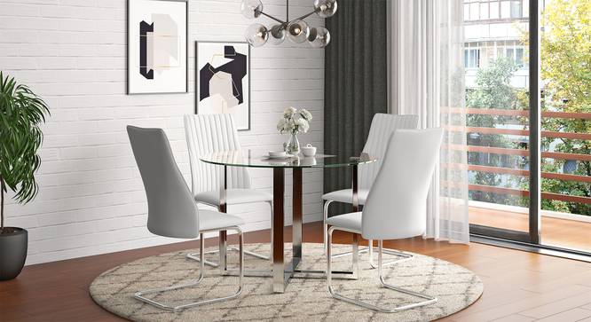 Sanchez 4 Seater Round Glass Top Dining Table (Silver Finish) by Urban Ladder - - 
