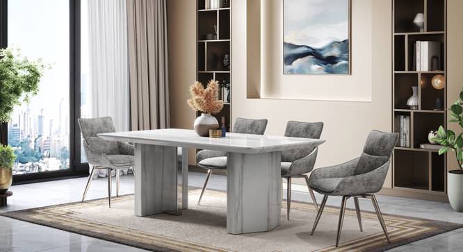 Nova Faux Marble 6 Seater Dining Table With Set Of 6 Megan Swivel Dining Chair (Beige, Faux White Marble Finish) by Urban Ladder - - 983617