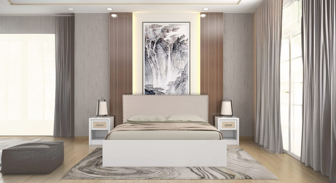Yama Engwitheered Wood Bed ne White Fwithish (Queen Bed Size, White Finish, Box Storage Type) by Urban Ladder - - 