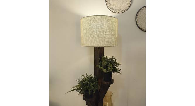 Woods Wooden Floor Lamp with Brown Base and Jute Fabric Lampshade (Brown) by Urban Ladder - - 
