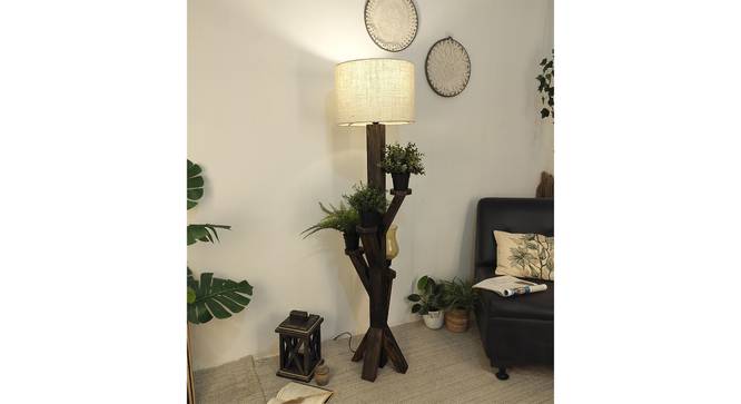 Woods Wooden Floor Lamp with Brown Base and Jute Fabric Lampshade (Brown) by Urban Ladder - - 