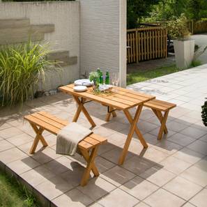 Balcony Sets In Hyderabad Design Picnic Solid Wood Outdoor Table in Brown Colour with set of 2 Chairs