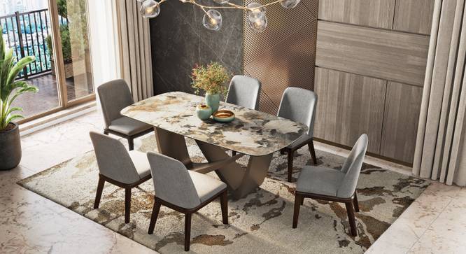 Paloma 6 Seater Spanish Ceramic Dining Table With Set of 6 Taarakashi Dining Chairs (Spanish Ceramic Finish) by Urban Ladder - - 987211