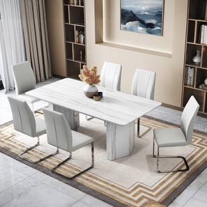 Nova Dining Range Design Nova Faux Marble 6 Seater Dining Table With Set Of 6 Seneca Dining Chairs (White, Faux White Marble Finish)