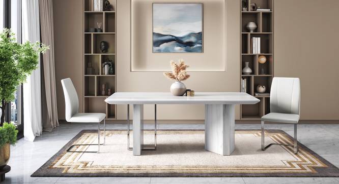 Nova Faux Marble 6 Seater Dining Table With Set Of 6 Seneca Dining Chairs (White, Faux White Marble Finish) by Urban Ladder - - 987215