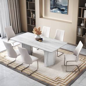 Nova Dining Range Design Nova Faux Marble 6 Seater Dining Table With Set Of 6 Ingrid White Leatherette Dining Chairs (White Leatherette, Faux White Marble Finish)