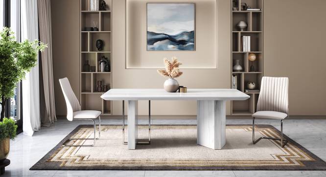 Nova Faux Marble 6 Seater Dining Table With Set Of 6 Ingrid White Leatherette Dining Chairs (White Leatherette, Faux White Marble Finish) by Urban Ladder - - 987218