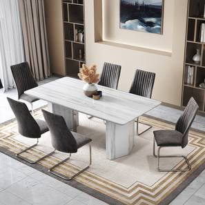 Nova Dining Range Design Nova Faux Marble 6 Seater Dining Table With Set Of 6 Ingrid Dining Chair In Drak Grey Fabric (Dark Grey, Faux White Marble Finish)