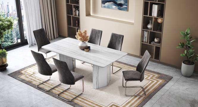 Nova Faux Marble 6 Seater Dining Table With Set Of 6 Ingrid Dining Chair In Drak Grey Fabric (Dark Grey, Faux White Marble Finish) by Urban Ladder - - 987224