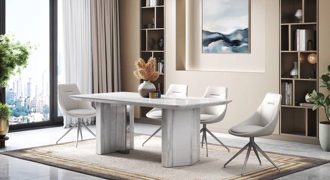 Nova Faux Marble 6 Seater Dining Table With Set Of 6 Doris Chairs (White Leatherette, Faux White Marble Finish) by Urban Ladder - - 987227