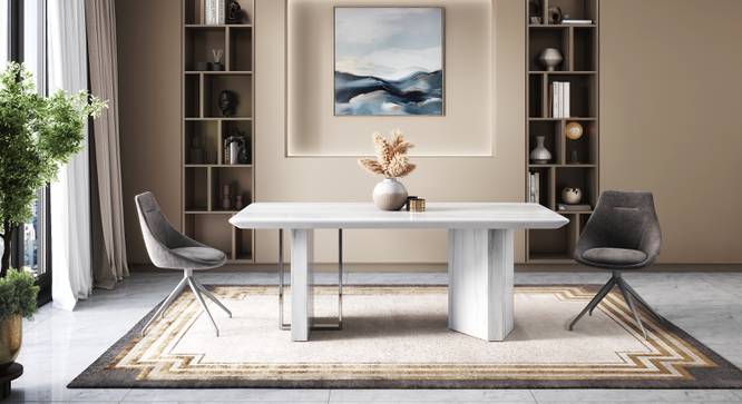 Nova Faux Marble 6 Seater Dining Table With Set Of 6 Doris Chairs (Dark Grey, Faux White Marble Finish) by Urban Ladder - - 987230