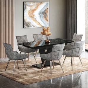 Glass All 6 Seater Dining Table Sets Design Caribu 4 To 6 Extendable Black High Gloss Dining Table With Set Of 6 Megan Dining Chair (Beige, Black High Gloss Finish)
