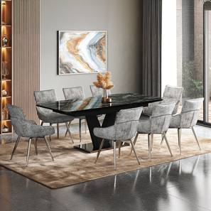 All 8 Seater Dining Table Sets Design Caribu 6 To 8 Extendable Black High Gloss Dining Table With Set Of 8 Megan Dining Chair (Beige, Black High Gloss Finish)