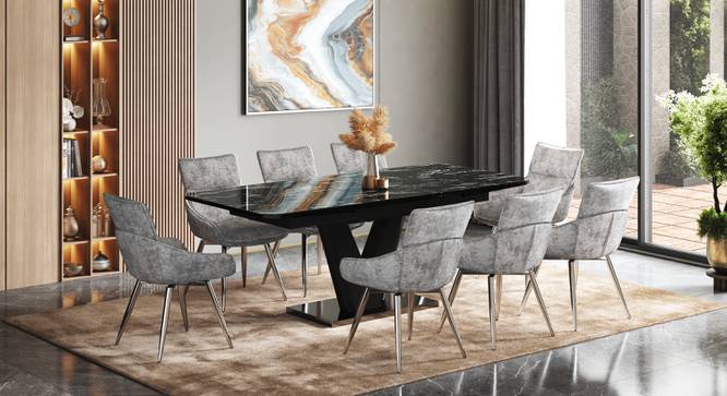 Caribu 6 To 8 Extendable Black High Gloss Dining Table With Set Of 8 Megan Dining Chair (Beige, Black High Gloss Finish) by Urban Ladder - - 987258