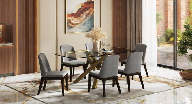 Zaida 6 Seater Glass Dining Table With Set Of 6 Taarkashi Dining Chair (Glass Finish, Gainsboro Grey) by Urban Ladder - - 987296