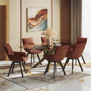 Zaida Dining Range Design Zaida 6 Seater Glass Dining Table With set of 6 Bren Swivel Dining Chairs (Glass Finish, Auburn)