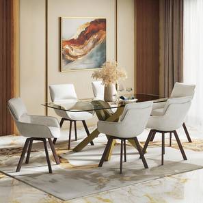 Glass All 6 Seater Dining Table Sets Design Zaida 6 Seater Glass Dining Table With set of 6 Bren Swivel Dining Chairs (Ivory, Glass Finish)