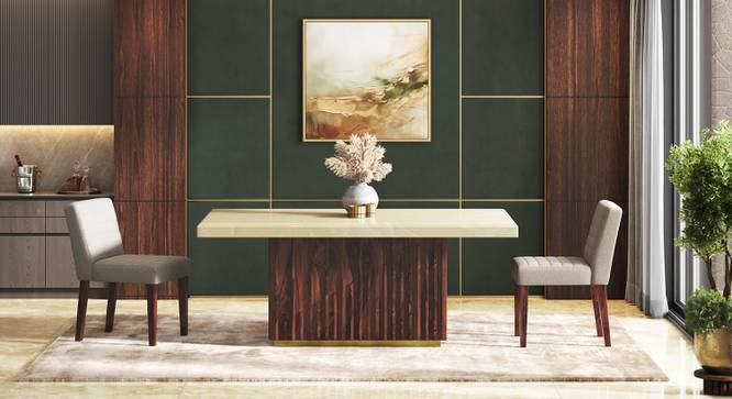 Gabriele Onyx 6 Seater Pedestal Dining Table With Set of 6 Ludo Dining Chairs (Teak Finish, Shitake Beige) by Urban Ladder - - 987305