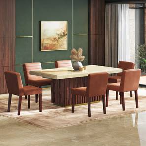 Gabriele Dining Range Design Gabriele Onyx 6 Seater Pedestal Dining Table With Set of 6 Ludo Dining Chairs (Teak Finish, Tan Leatherette)