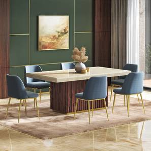 Gabriele Dining Range Design Gabriele Onyx 6 Seater Pedestal Dining Table With Set of 6 Olivia Dining Chairs (Teak Finish, Davos Plus)