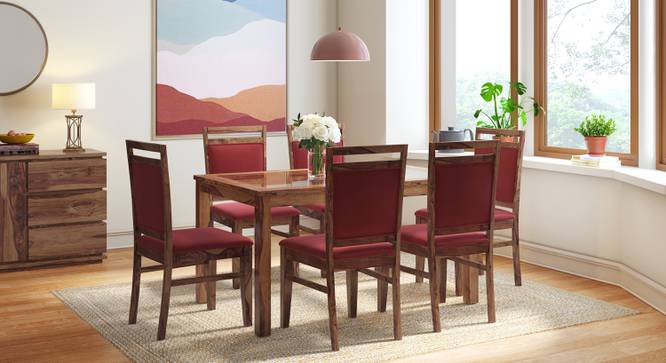 Floyd 6 Seater Glass Top Dining Table Teak Finish With Set of 6 Alaine Dining Chairs (Teak Finish, Rococo Red) by Urban Ladder - - 987316