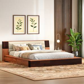 Mahe Solid Wood King Size Non Storage Bed in Ancient Ivory Finish