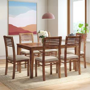 Glass All 6 Seater Dining Table Sets Design Floyd 6 Seater Dining Table, Glass Top, Finish - Teak With set of 6 Zella Dining Chairs (Teak Finish, Wheat Brown)
