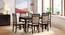 Floyd 6 Seater Dining Table, Glass Top, Finish - Mahogany With set of 6 Alaine Dining Chairs (Mahogany Finish, Calico Floral Retreat and Pony Beige) by Urban Ladder - - 987373