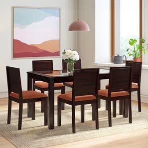 Oasis Dining Set Collections Design Floyd 6 Seater Dining Table, Glass Top, Finish - Mahogany With set of 6 Oribi Dining Chairs (Mahogany Finish, Burnt Orange)