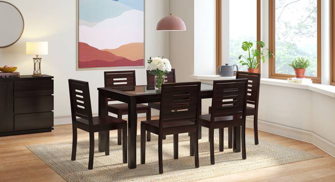Floyd 6 Seater Dining Table, Glass Top, Finish - Mahogany With set of 6 Capra Dining Chairs (Mahogany Finish) by Urban Ladder - - 987387