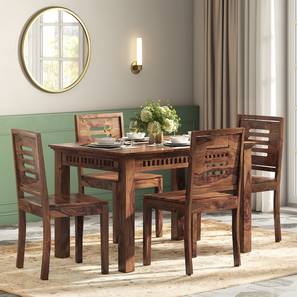 Oasis Dining Set Collections Design Fidora 4 Seater Dining Table With Set Of 4 Capra Dining Chairs (Teak Finish, White)