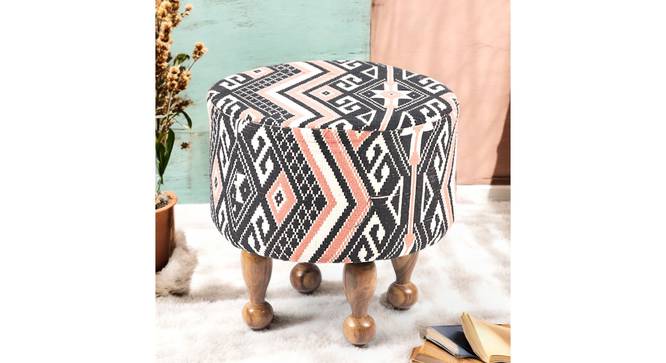Louisville Acacia Wood Parisian Round Pouf Stool in Multi-colour Jacquard (Multi) by Urban Ladder - - 