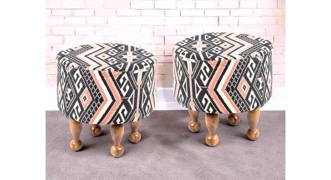 Louisville Acacia Wood Parisian Round Set of 2 Pouf Stools in Multi-colour Jacquard (Multi) by Urban Ladder - - 