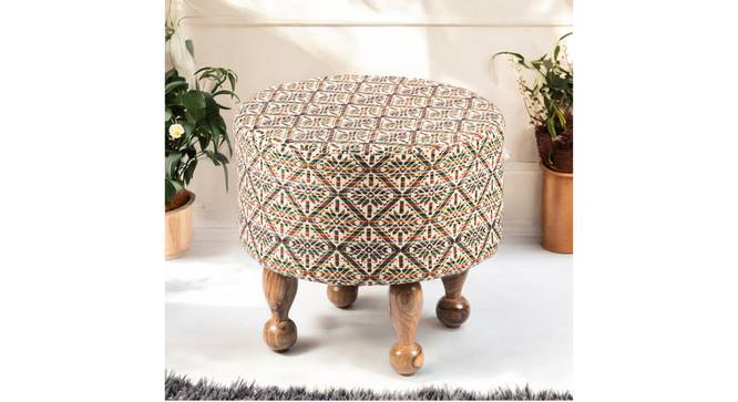 Louisville Acacia Wood Parisian Round Pouf Stool in Multicolour (Multi) by Urban Ladder - - 