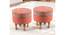 Louisville Acacia Wood Parisian Round Set of 2 Pouf Stools in Red Jacquard (Red) by Urban Ladder - - 