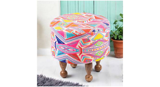 Louisville Acacia Wood Parisian Round Pouffe in Multicolour Jacquard (Multi) by Urban Ladder - - 