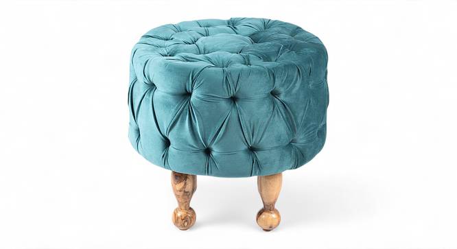 Louisville Acacia Wood Accent Round Pouf Stool in Turquoise (Blue) by Urban Ladder - - 