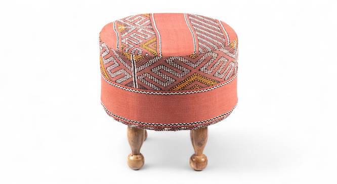 Louisville Acacia Wood Parisian Round Set of 2 Pouf Stools in Red Jacquard (Red) by Urban Ladder - - 