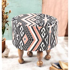 ikiriya Louisville Acacia Wood Parisian Round Pouf Stool in Multi-colour Jacquard-picture-12