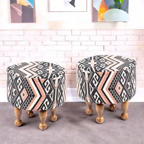ikiriya Louisville Acacia Wood Parisian Round Set of 2 Pouf Stools in Multi-colour Jacquard-picture-15